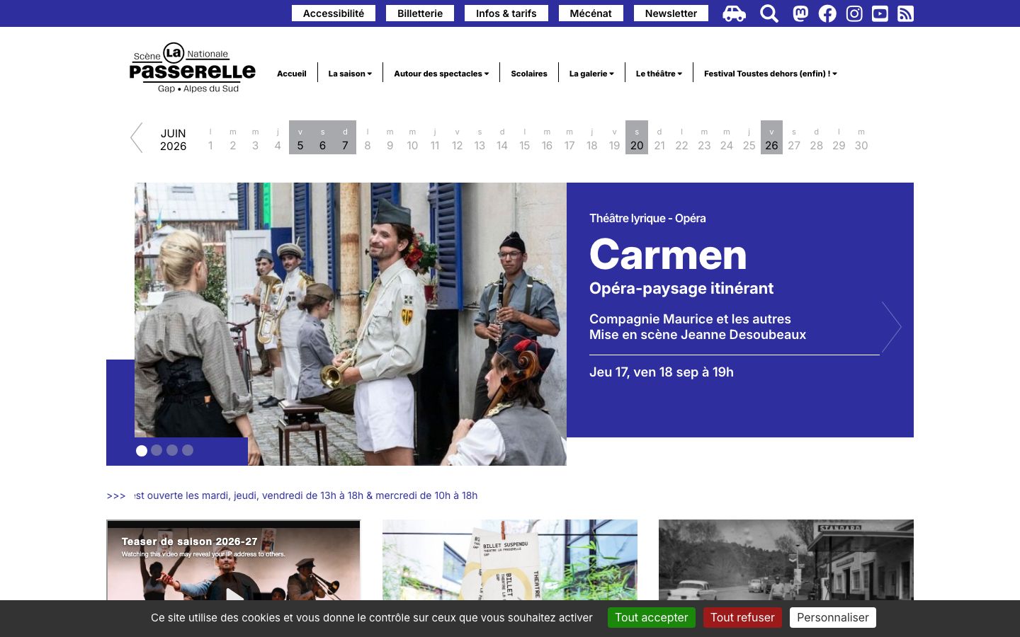 Homepage screenshot of Théâtre La Passerelle – Scène nationale de Gap