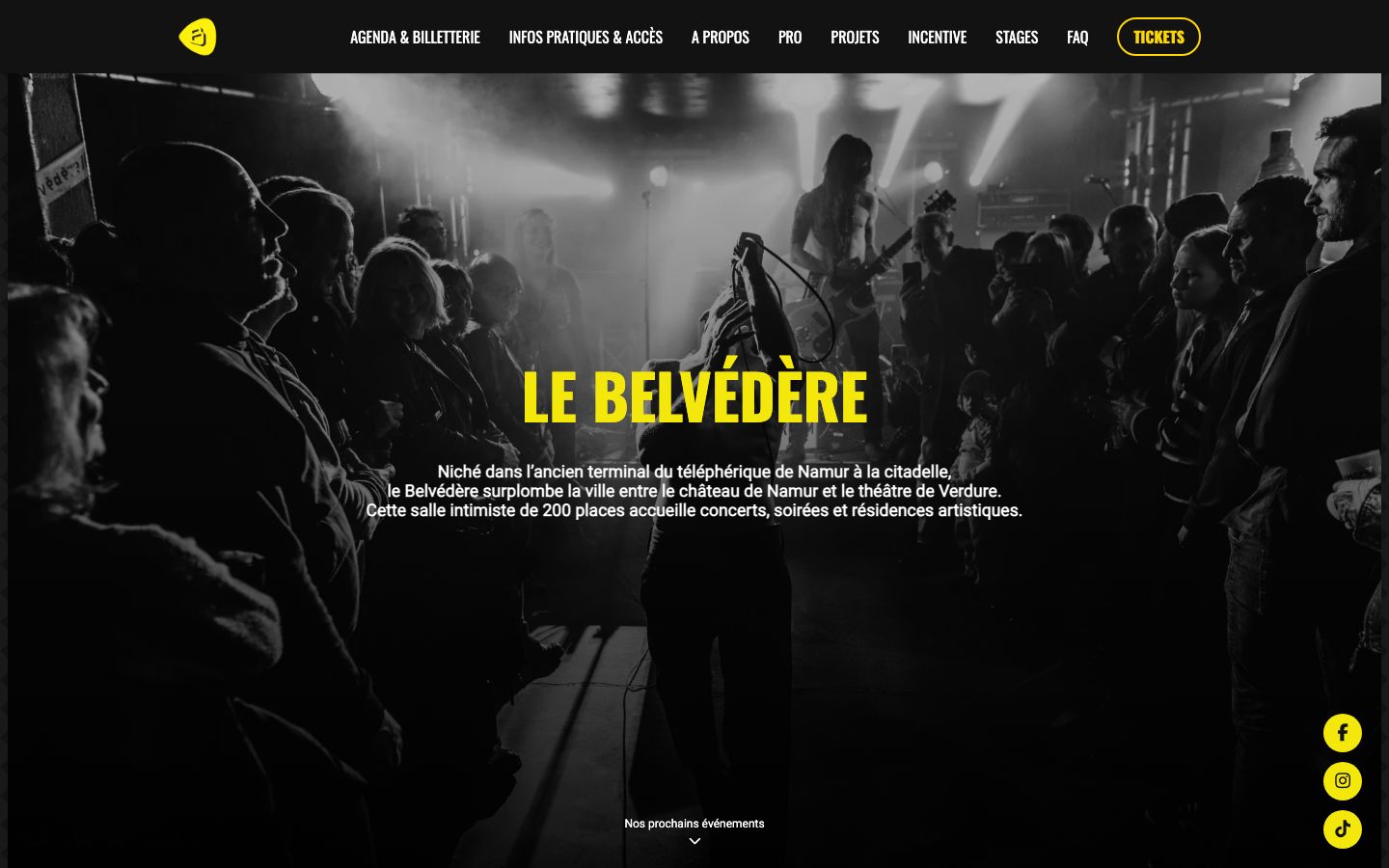 Homepage screenshot of Le Belvédère – Salle de concerts à Namur | Musiques actuelles