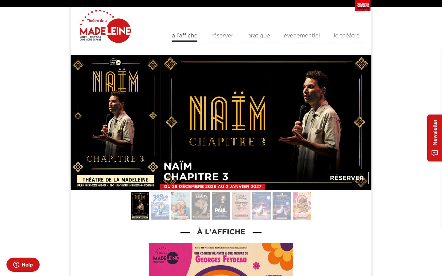 Homepage screenshot of Théâtre de la Madeleine - Paris 8ème