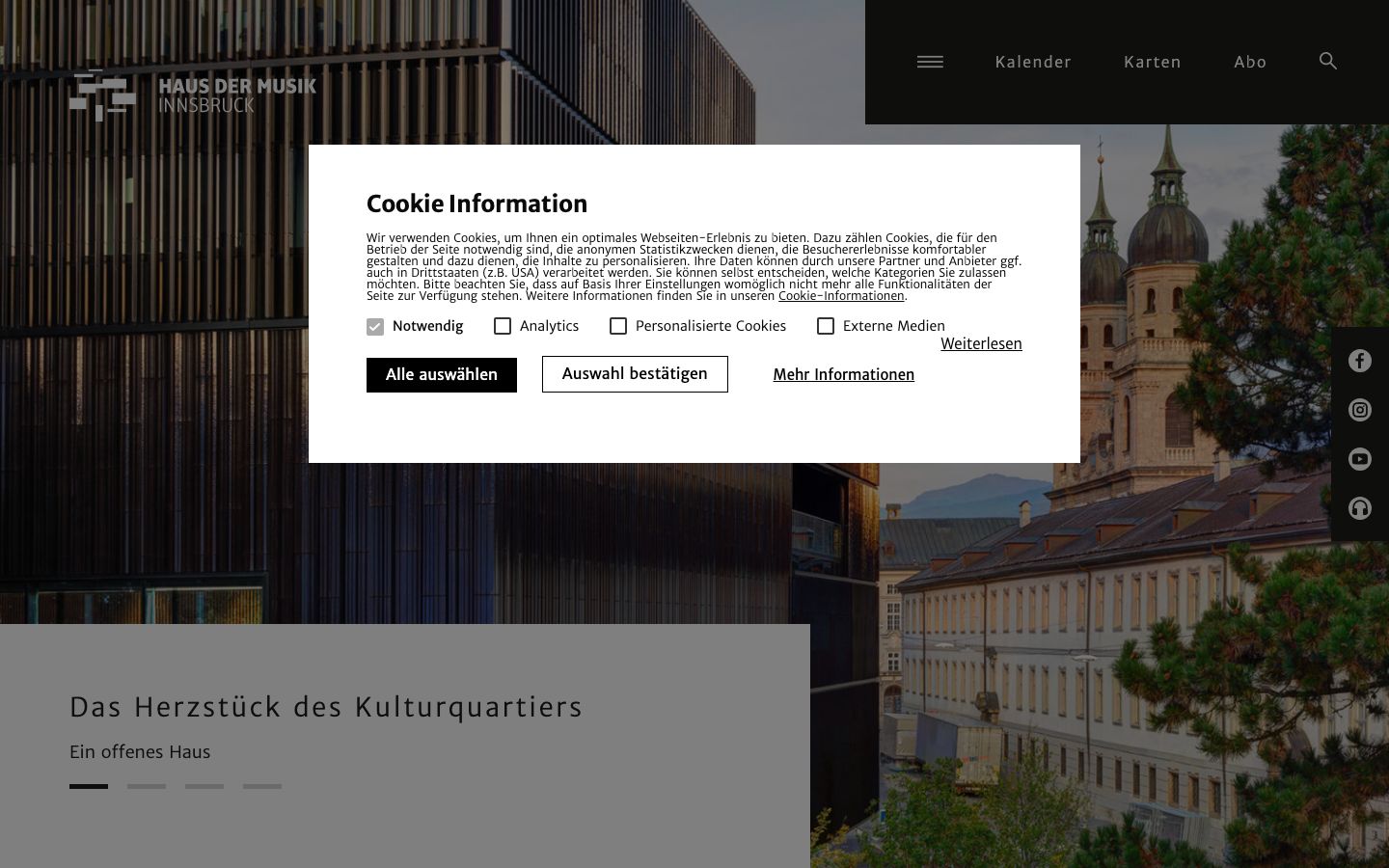 Homepage screenshot of Haus der Musik Innsbruck