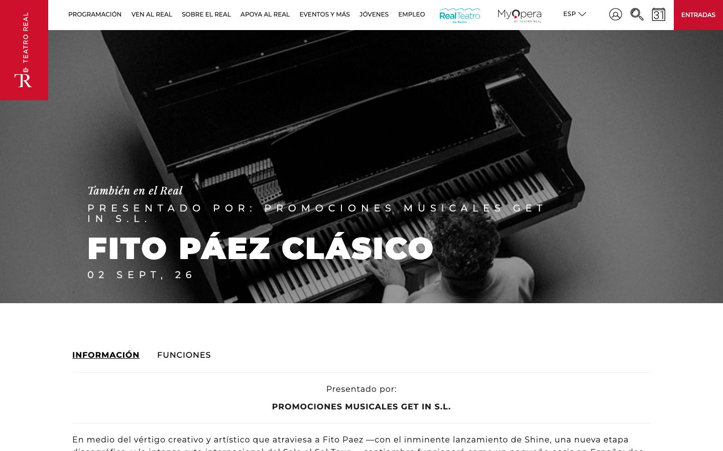 Event detail page screenshot of Teatro Real
