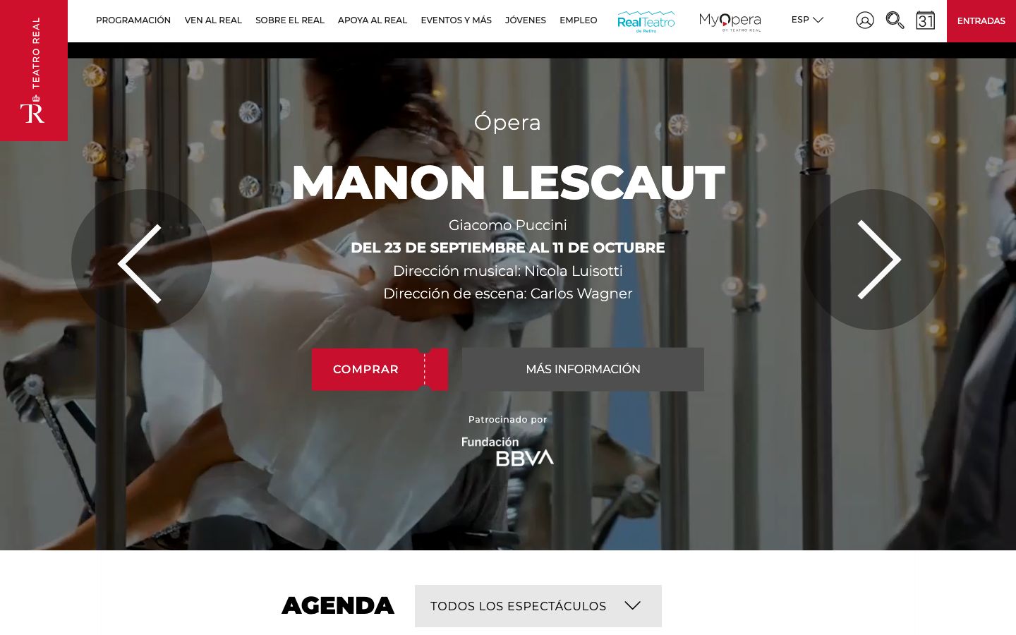 Homepage screenshot of Teatro Real