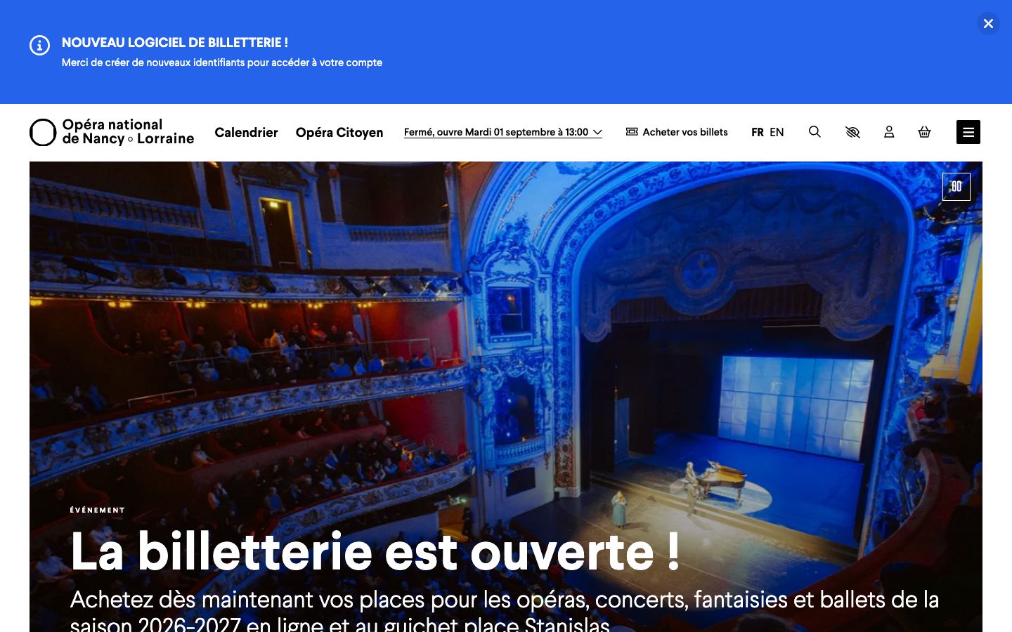 Homepage screenshot of Opéra national de Nancy-Lorraine
