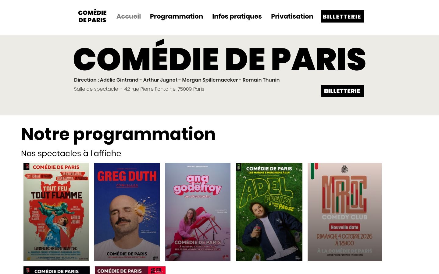 Homepage screenshot of Comédie de Paris