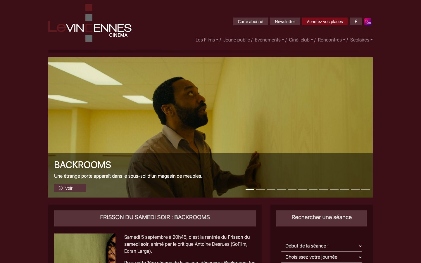 Homepage screenshot of Cinéma Le Vincennes