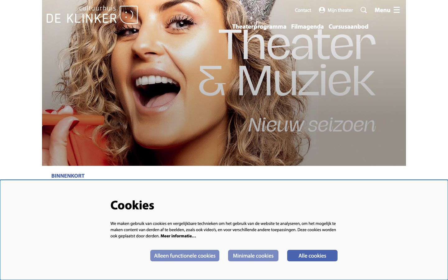Homepage screenshot of Cultuurhuis De Klinker