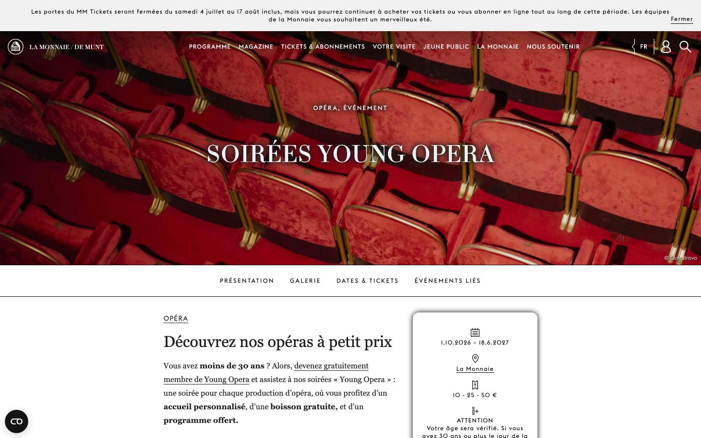 Event detail page screenshot of La Monnaie / De Munt