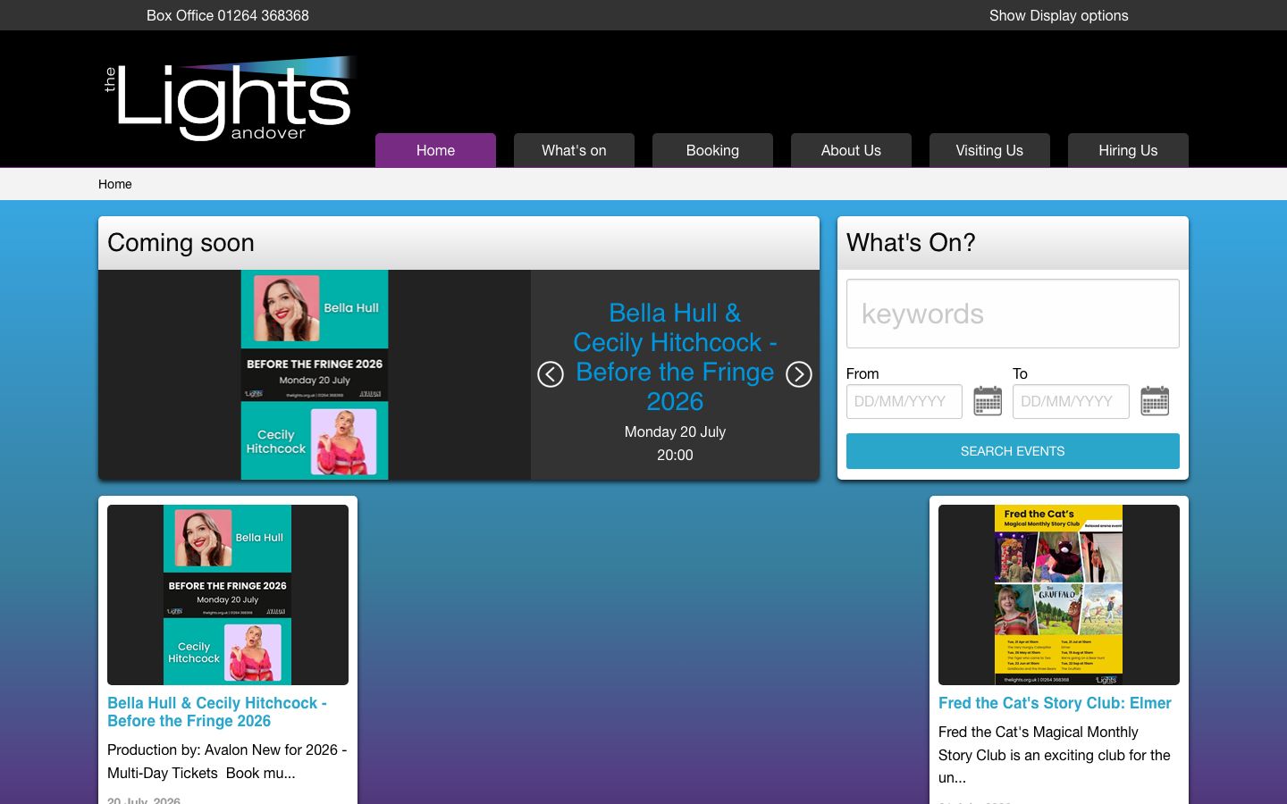 Homepage screenshot of The Lights Theatre Andover