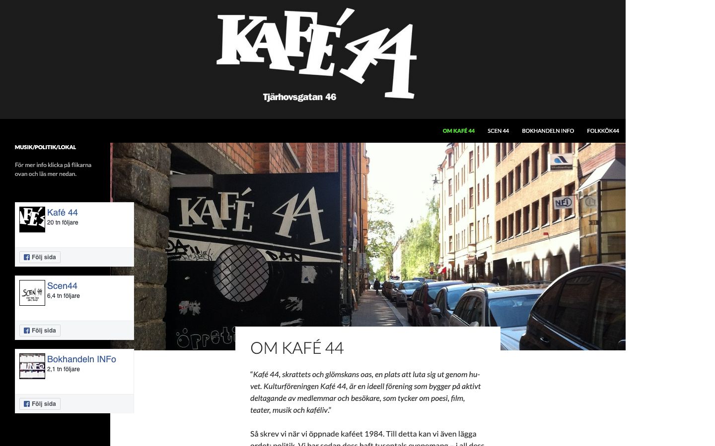 Homepage screenshot of Kafé 44