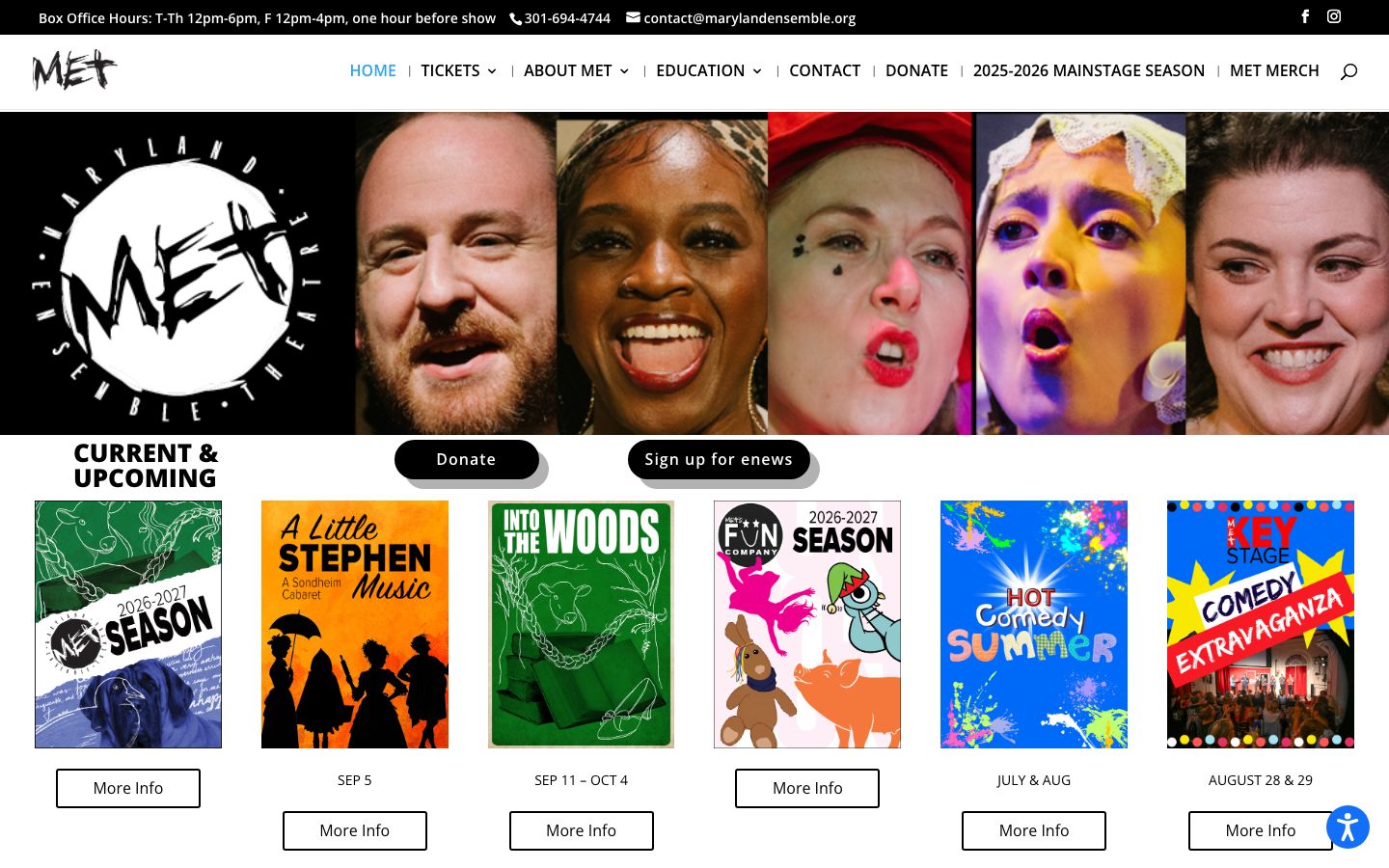Homepage screenshot of Maryland Ensemble Theatre