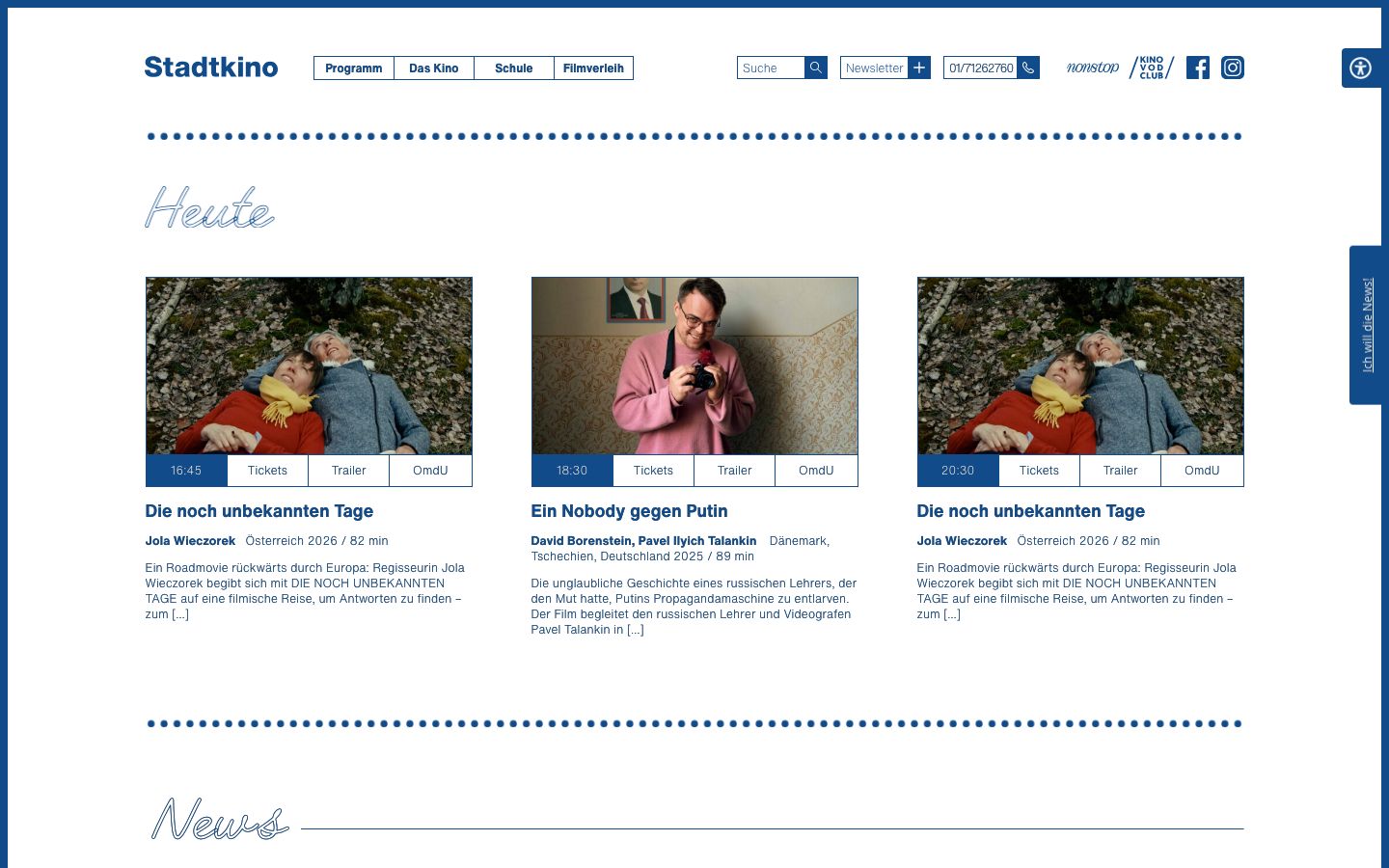 Homepage screenshot of Stadtkino Wien