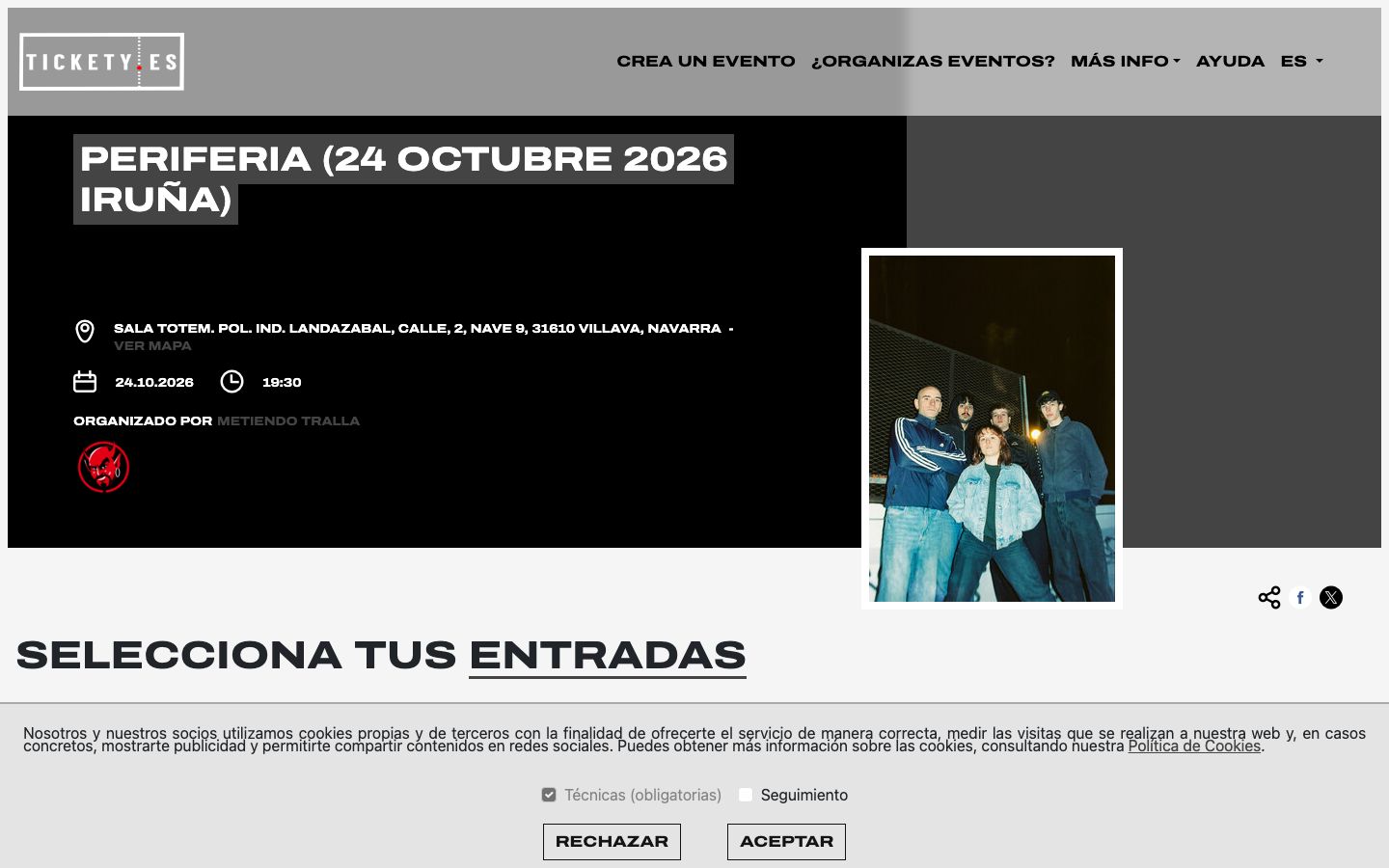Event detail page screenshot of Sala Totem Aretoa