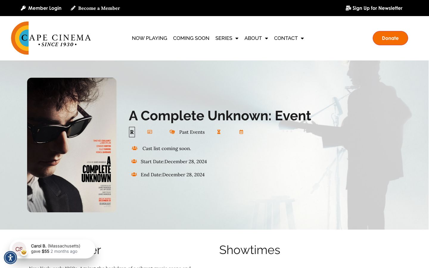 Event detail page screenshot of Cape Cinema
