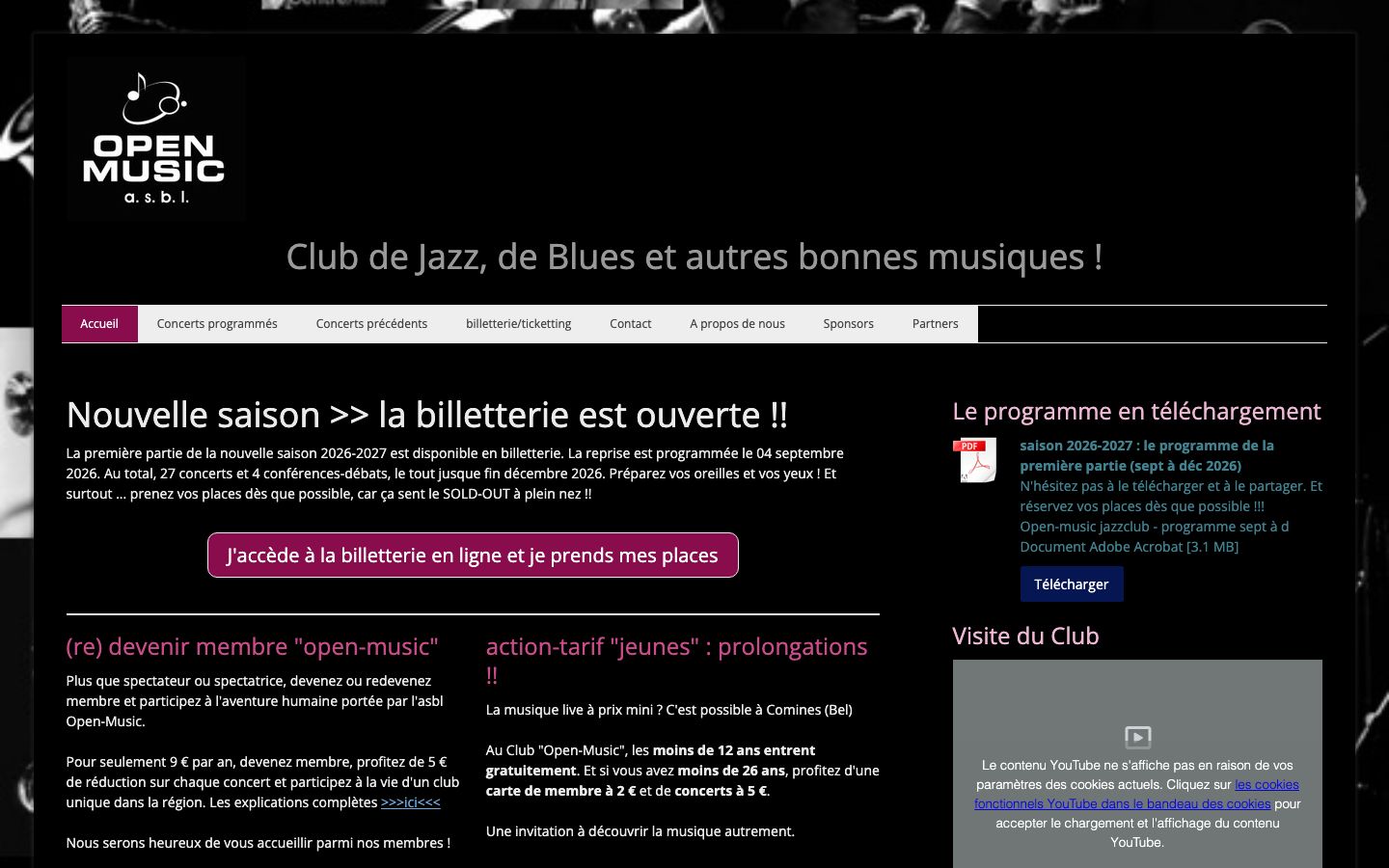 Homepage screenshot of openmusicjazzclub