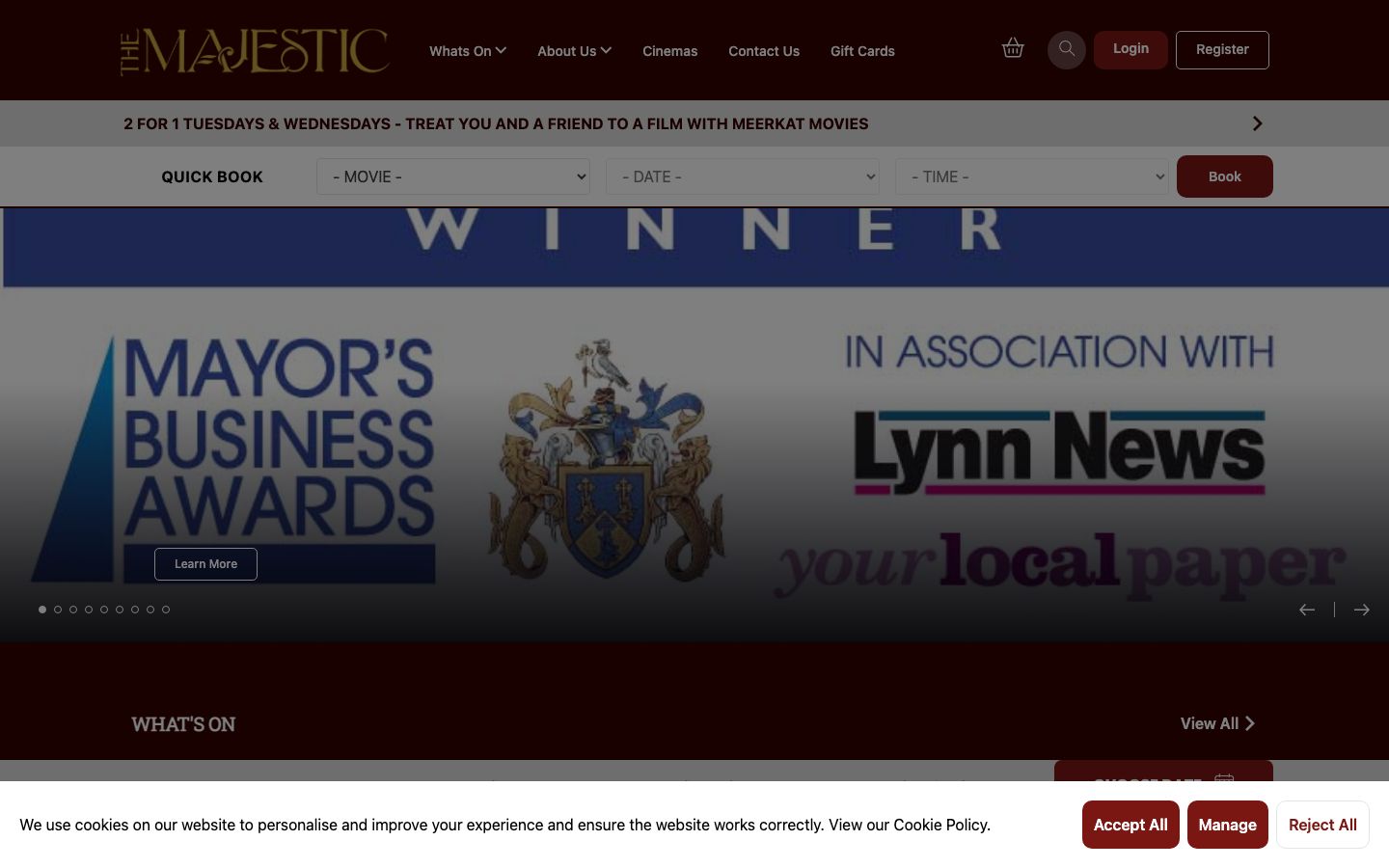 Homepage screenshot of The Majestic Cinema