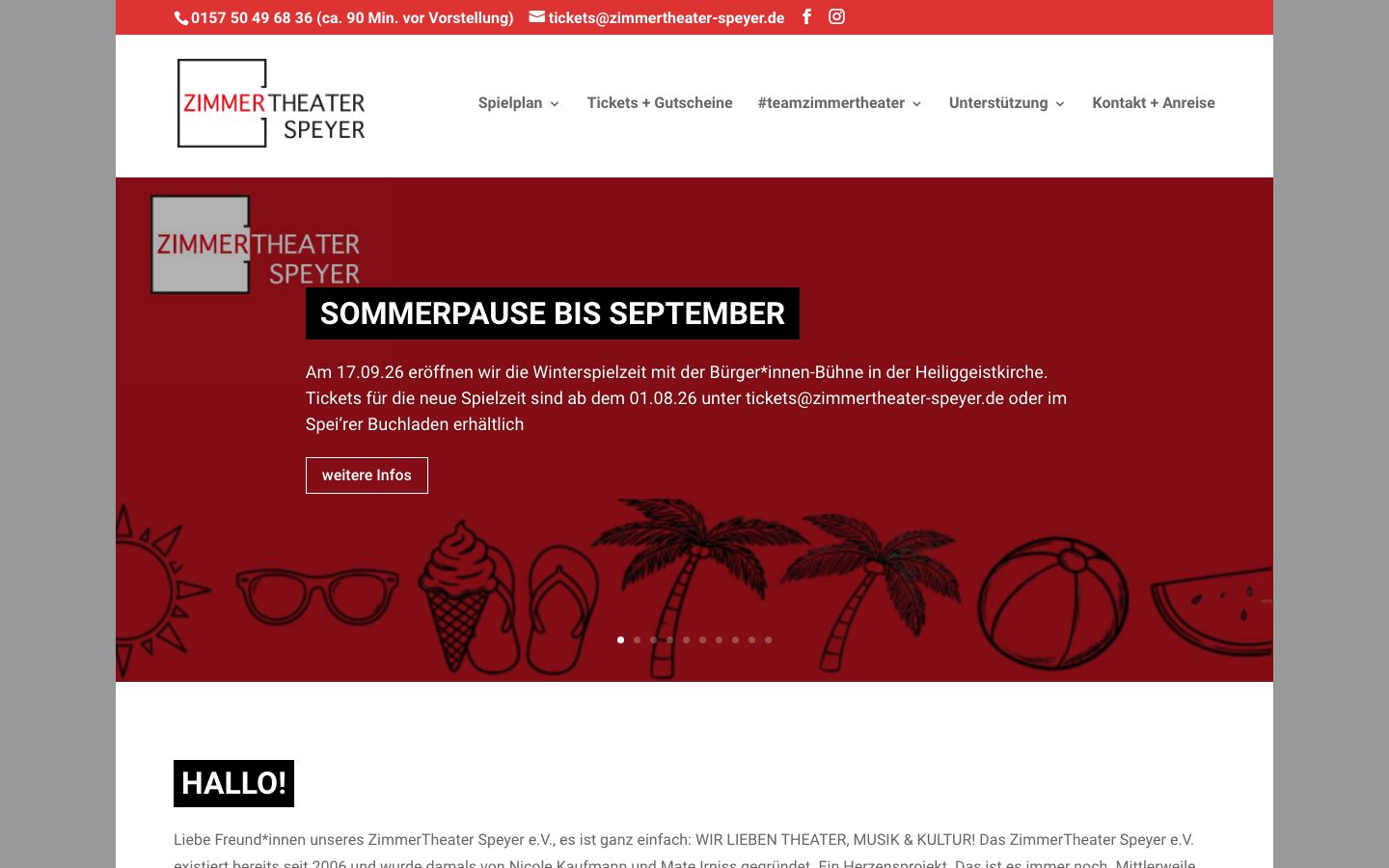 Homepage screenshot of Zimmertheater Speyer