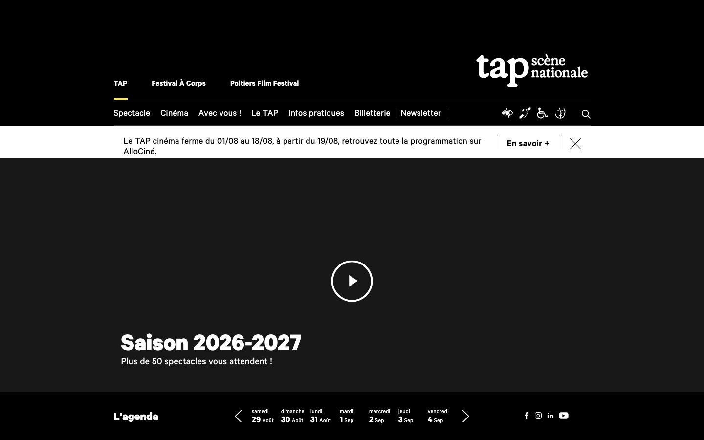 Homepage screenshot of TAP - Scène nationale de Grand Poitiers