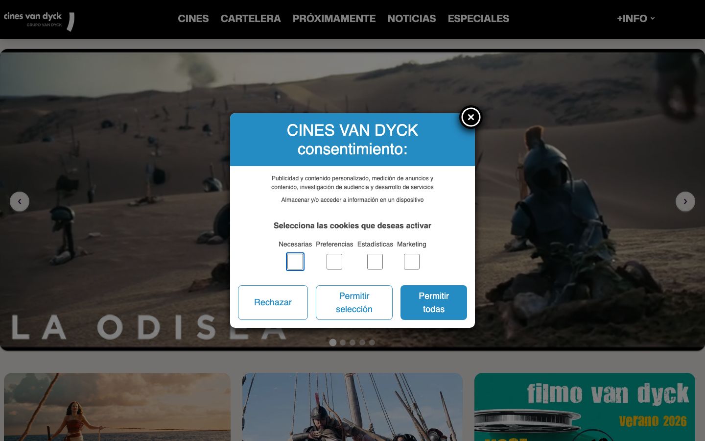 Homepage screenshot of Cines Van Dyck Salamanca