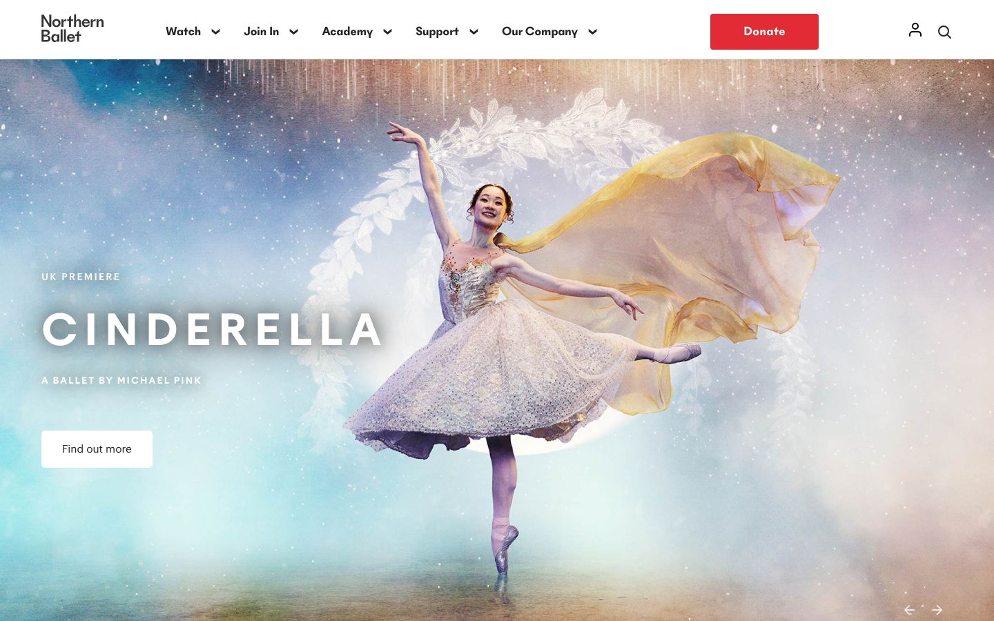 Homepage screenshot of Northern Ballet