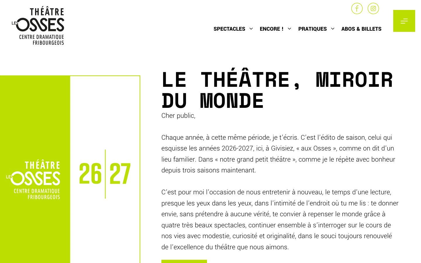 Homepage screenshot of Théâtre des Osses