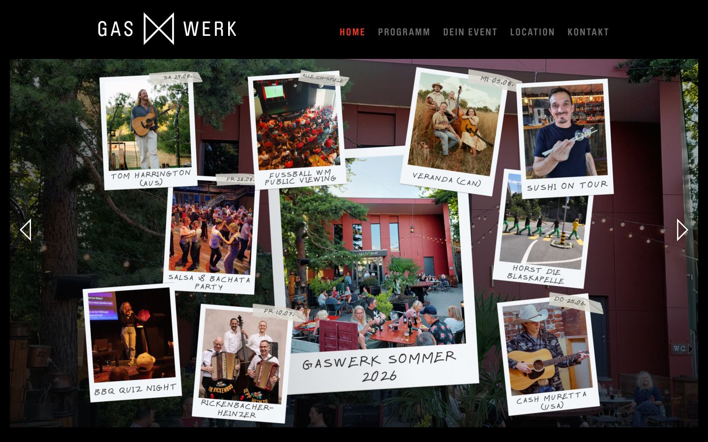 Homepage screenshot of Gaswerk Eventbar - Seewen, Schwyz