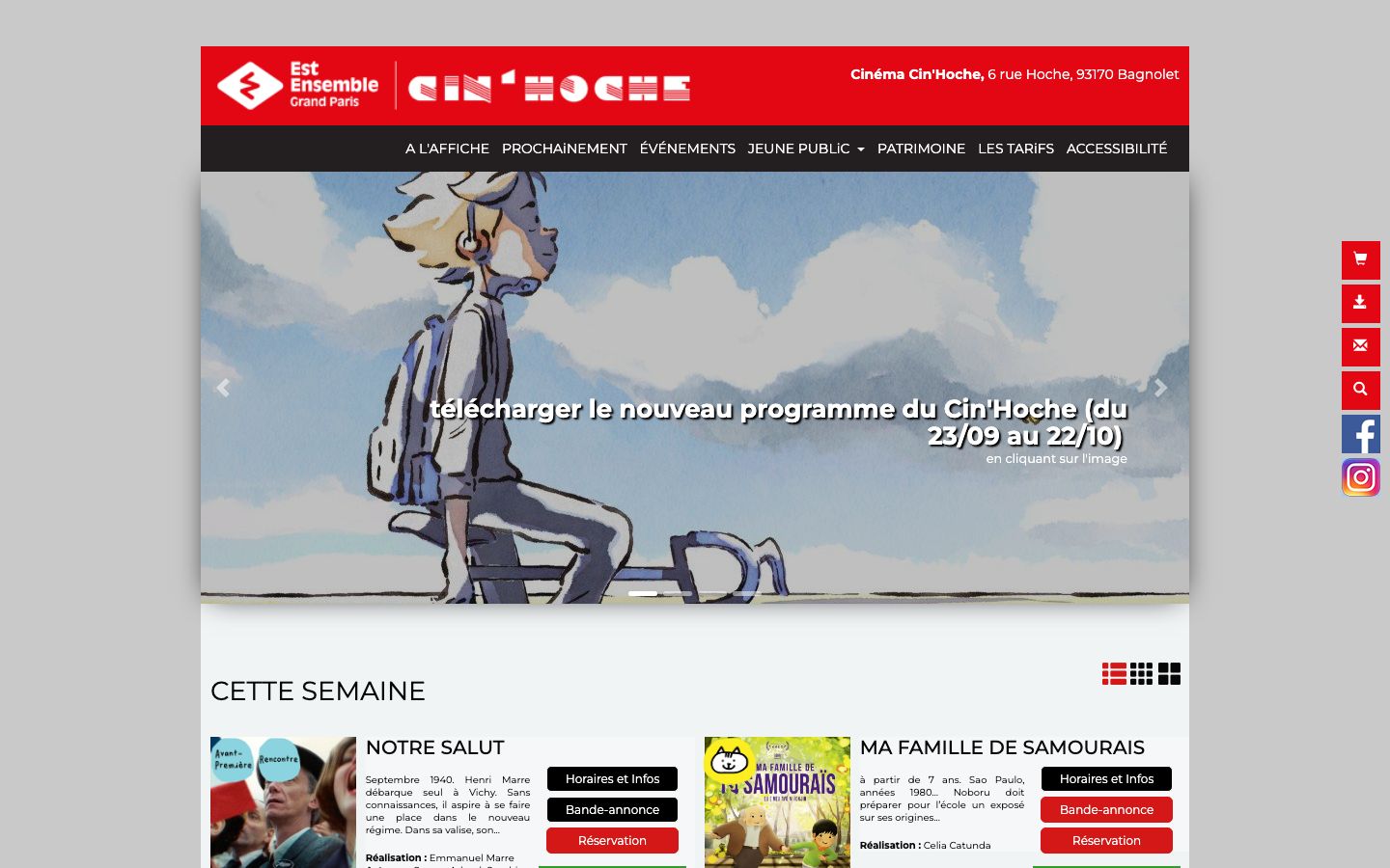 Homepage screenshot of Cin'Hoche