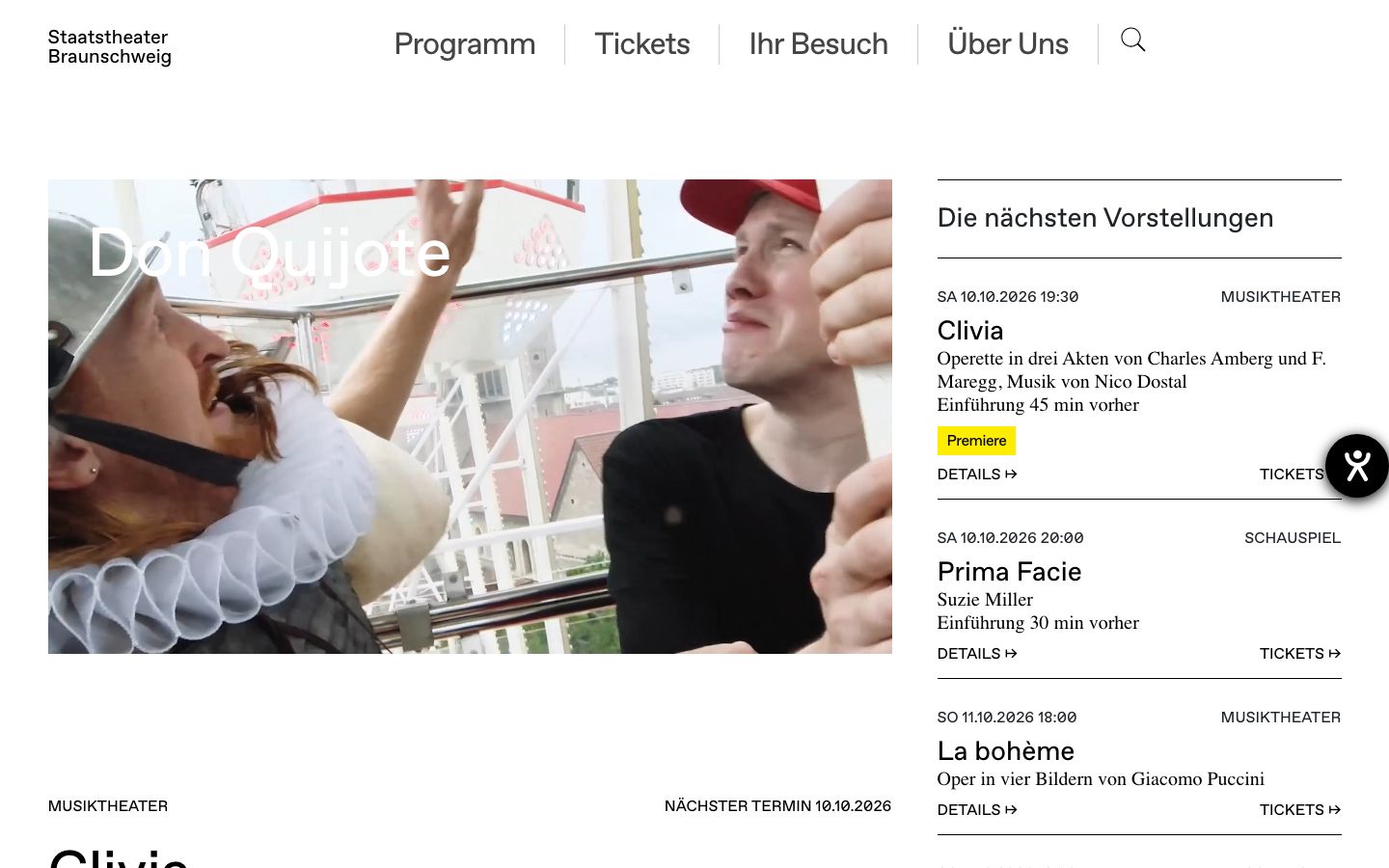 Homepage screenshot of Staatstheater Braunschweig