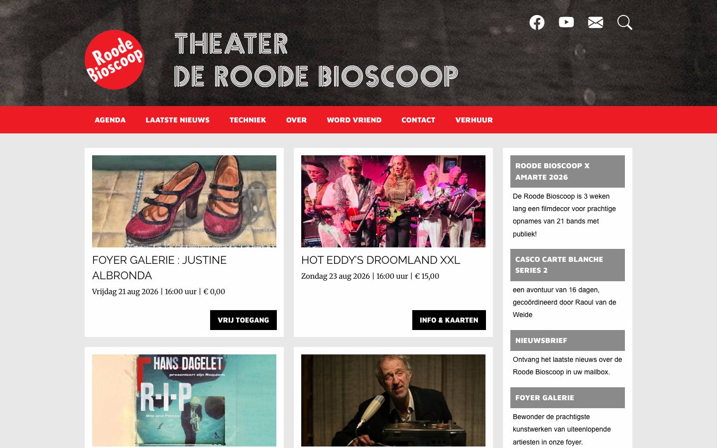 Homepage screenshot of Roode Bioscoop