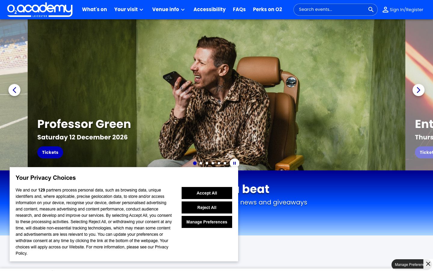 Homepage screenshot of www.academymusicgroup.com