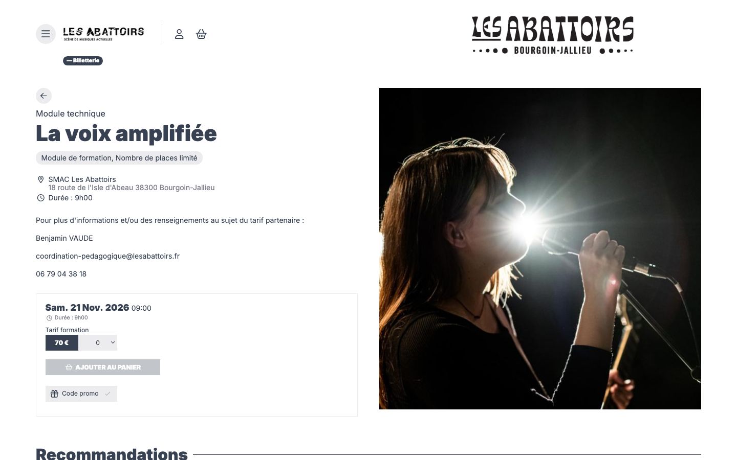 Event detail page screenshot of Les Abattoirs SMAC - Scène de Musiques Actuelles