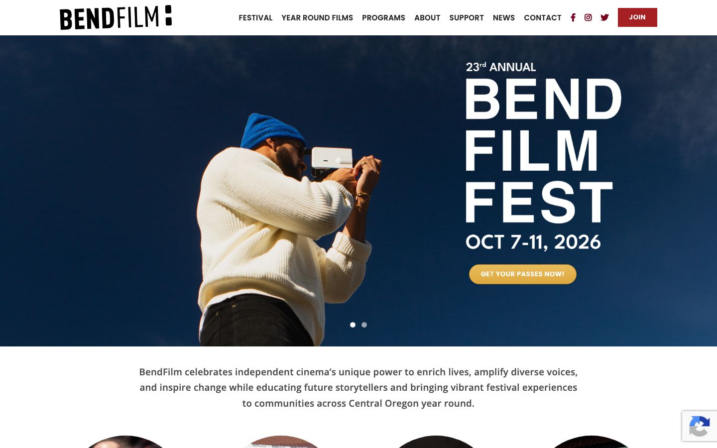 Screenshot of Bend Film Festival & Year-Round Independent Cinema