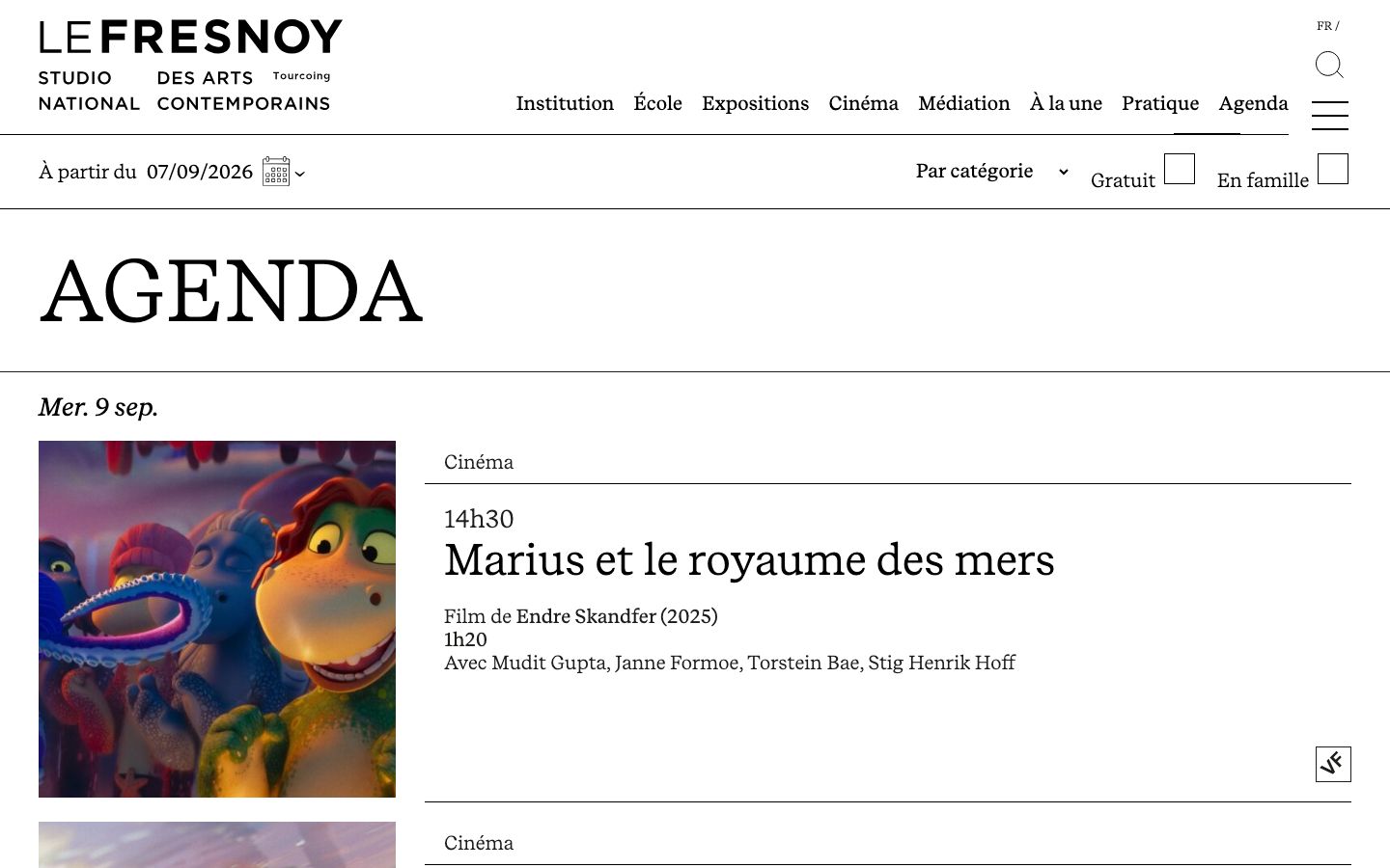 Event detail page screenshot of Le Fresnoy - Studio national