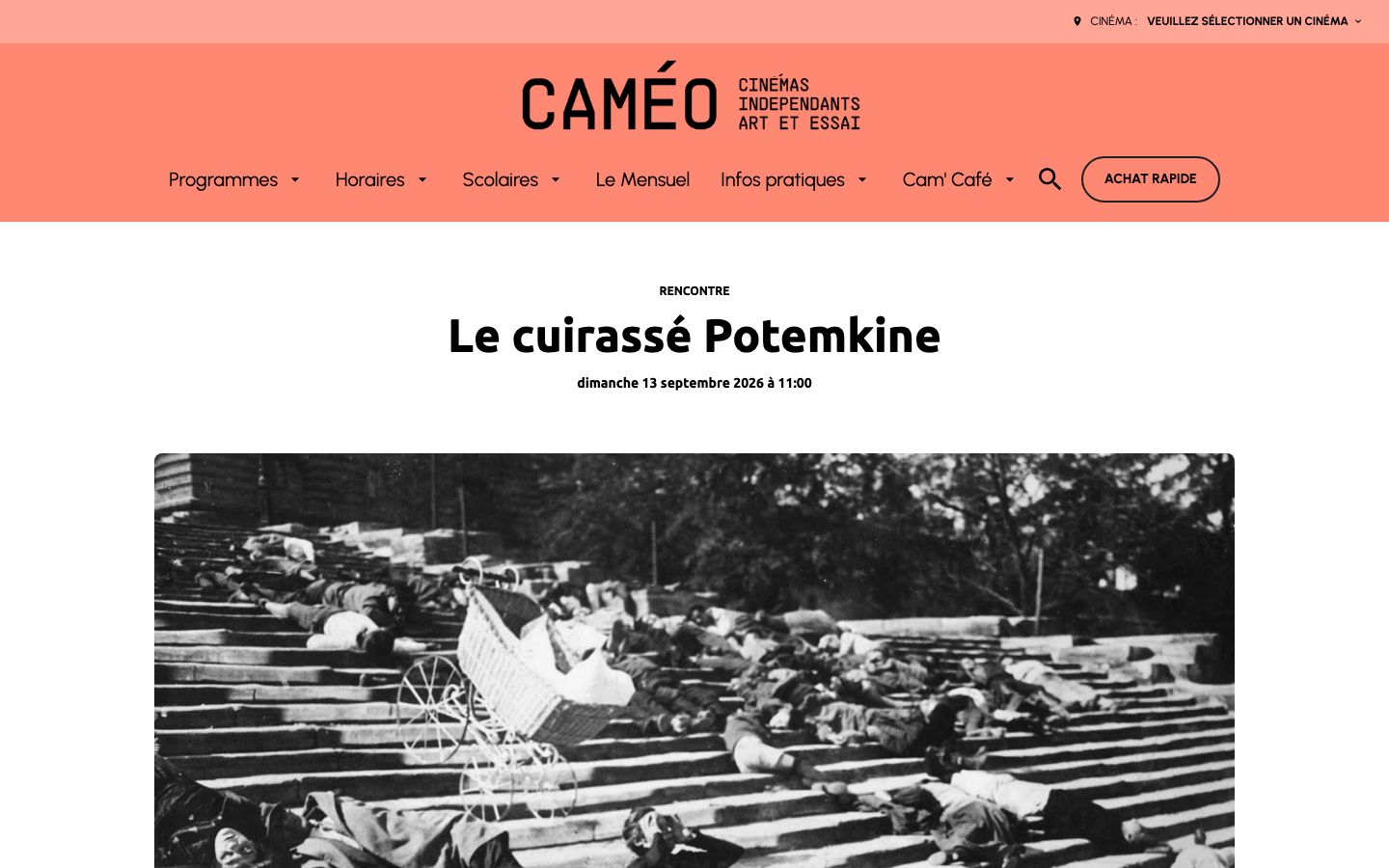 Event detail page screenshot of Caméo Nancy