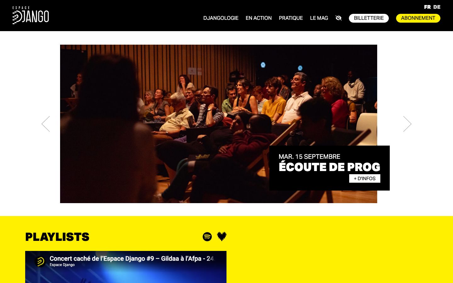 Homepage screenshot of Espace Django - Strasbourg