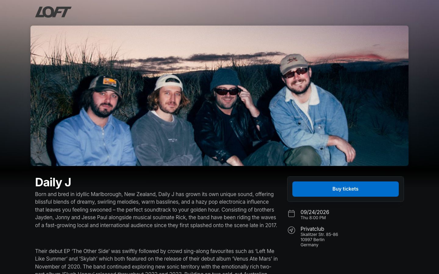 Event detail page screenshot of Privatclub Berlin