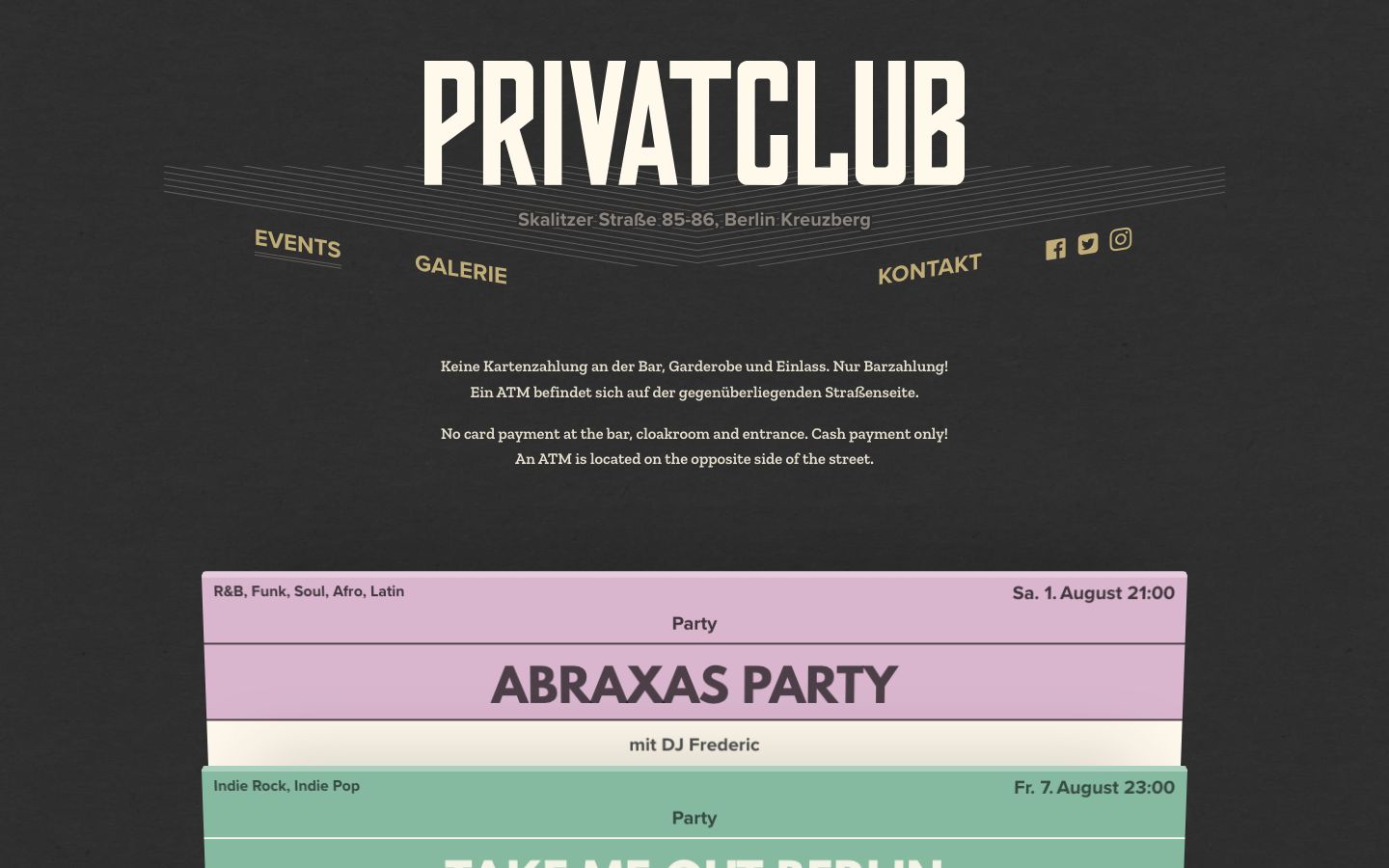 Homepage screenshot of Privatclub Berlin
