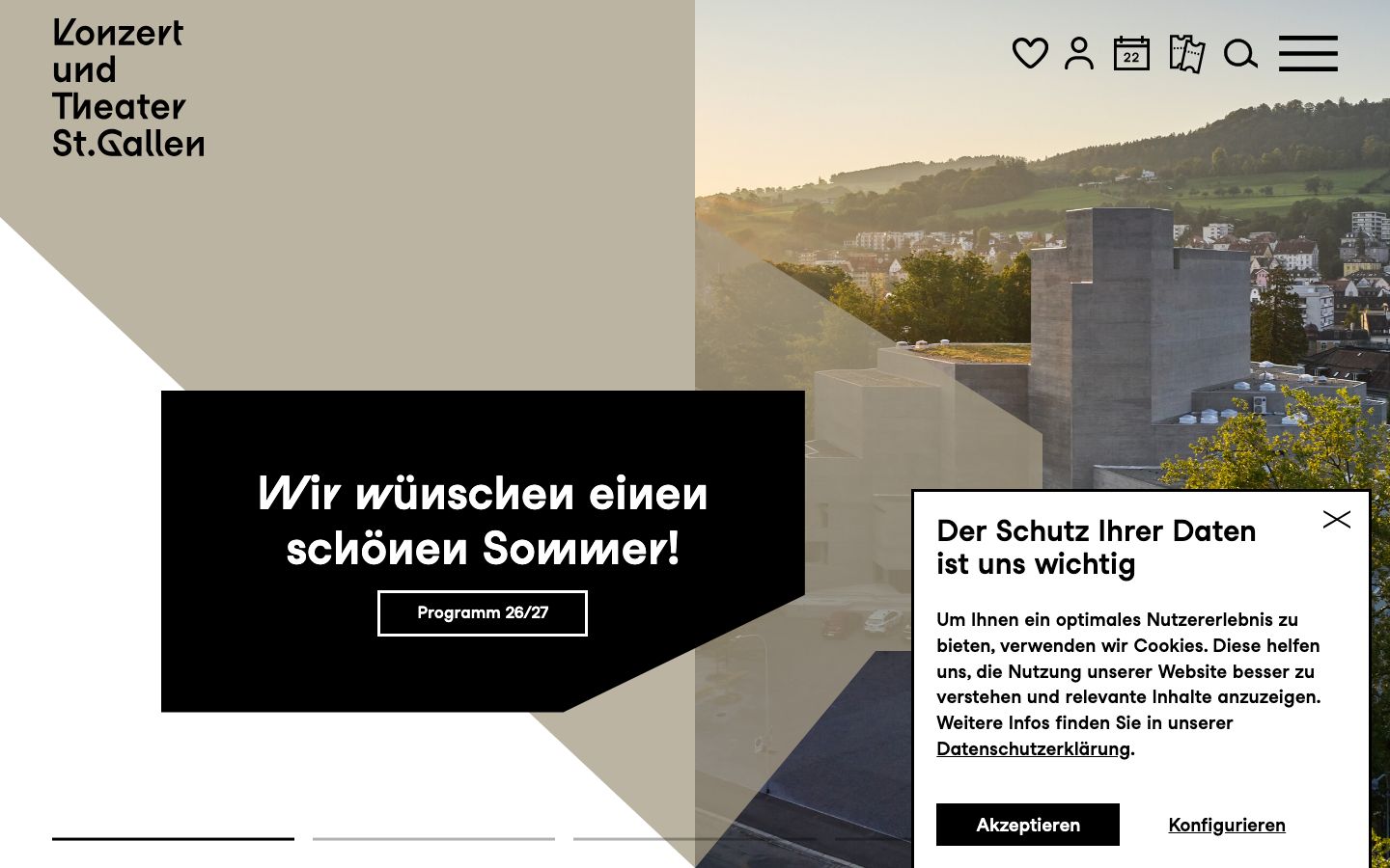 Homepage screenshot of Konzert und Theater St. Gallen