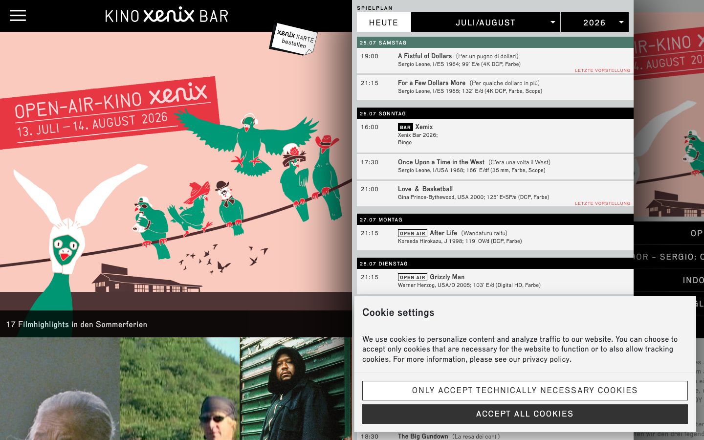 Homepage screenshot of Xenix Kino / Bar