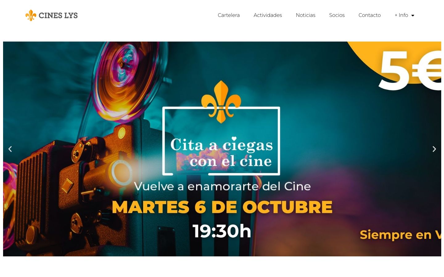 Homepage screenshot of Cines Lys Valencia