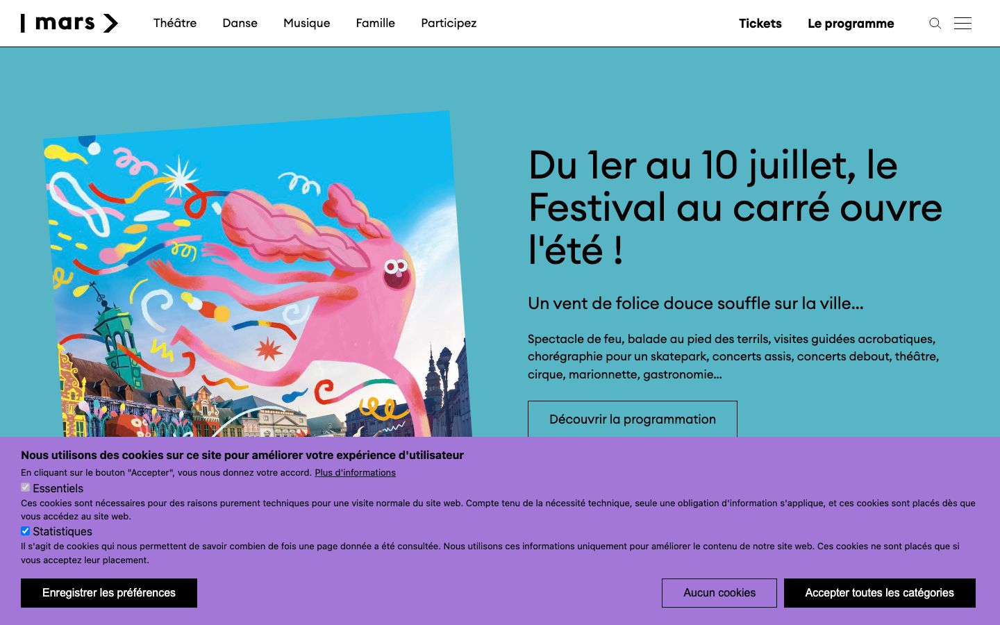 Homepage screenshot of Mars – Mons arts de la scène