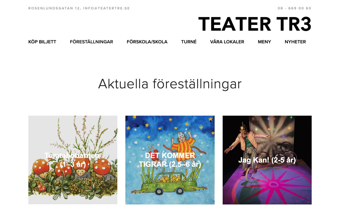 Homepage screenshot of Teater Tre