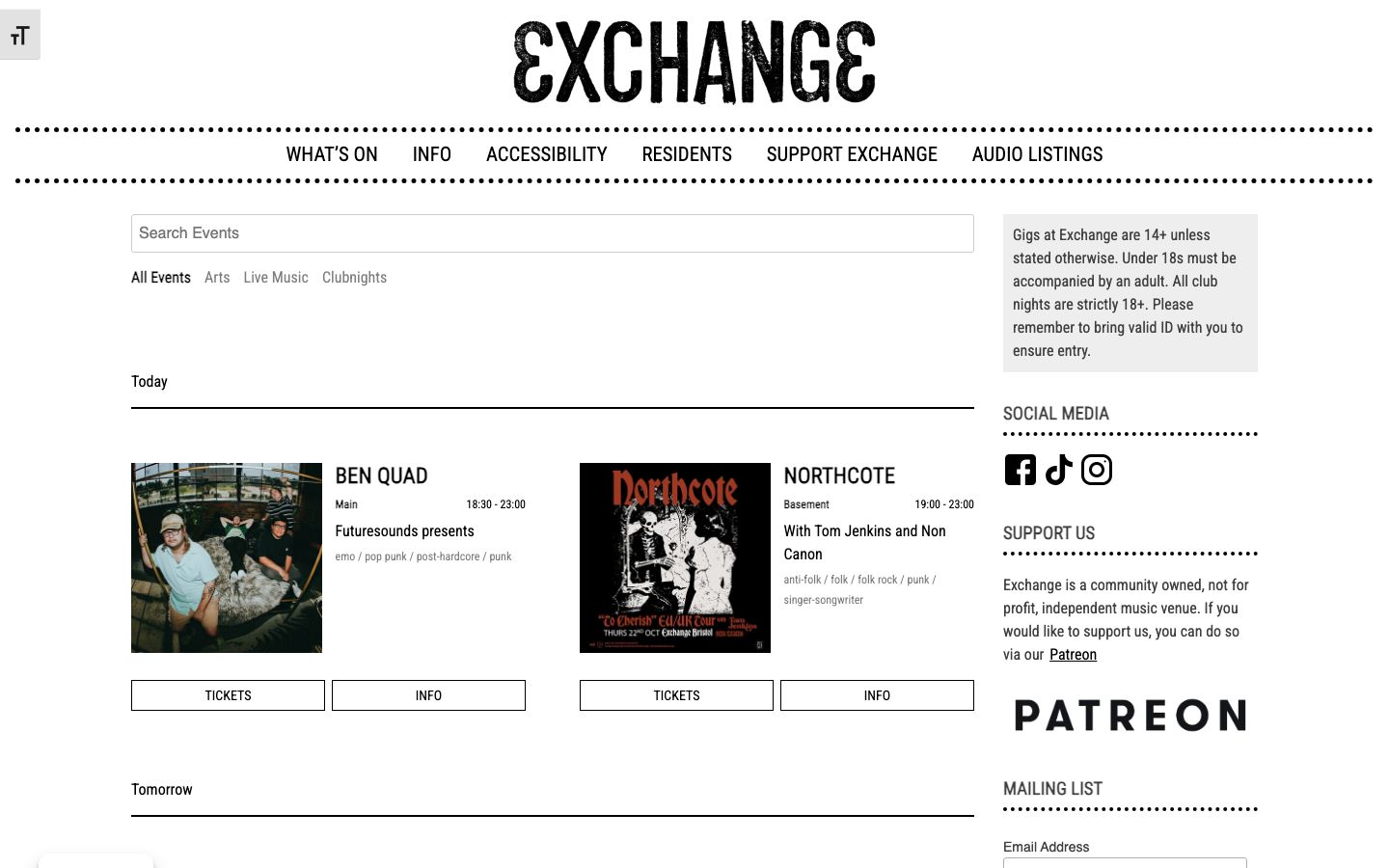 Homepage screenshot of Exchange