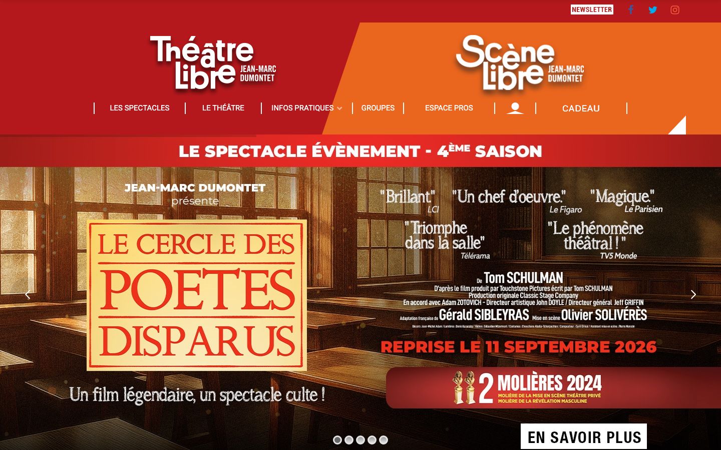 Homepage screenshot of Le Théâtre Libre / La Scène Libre