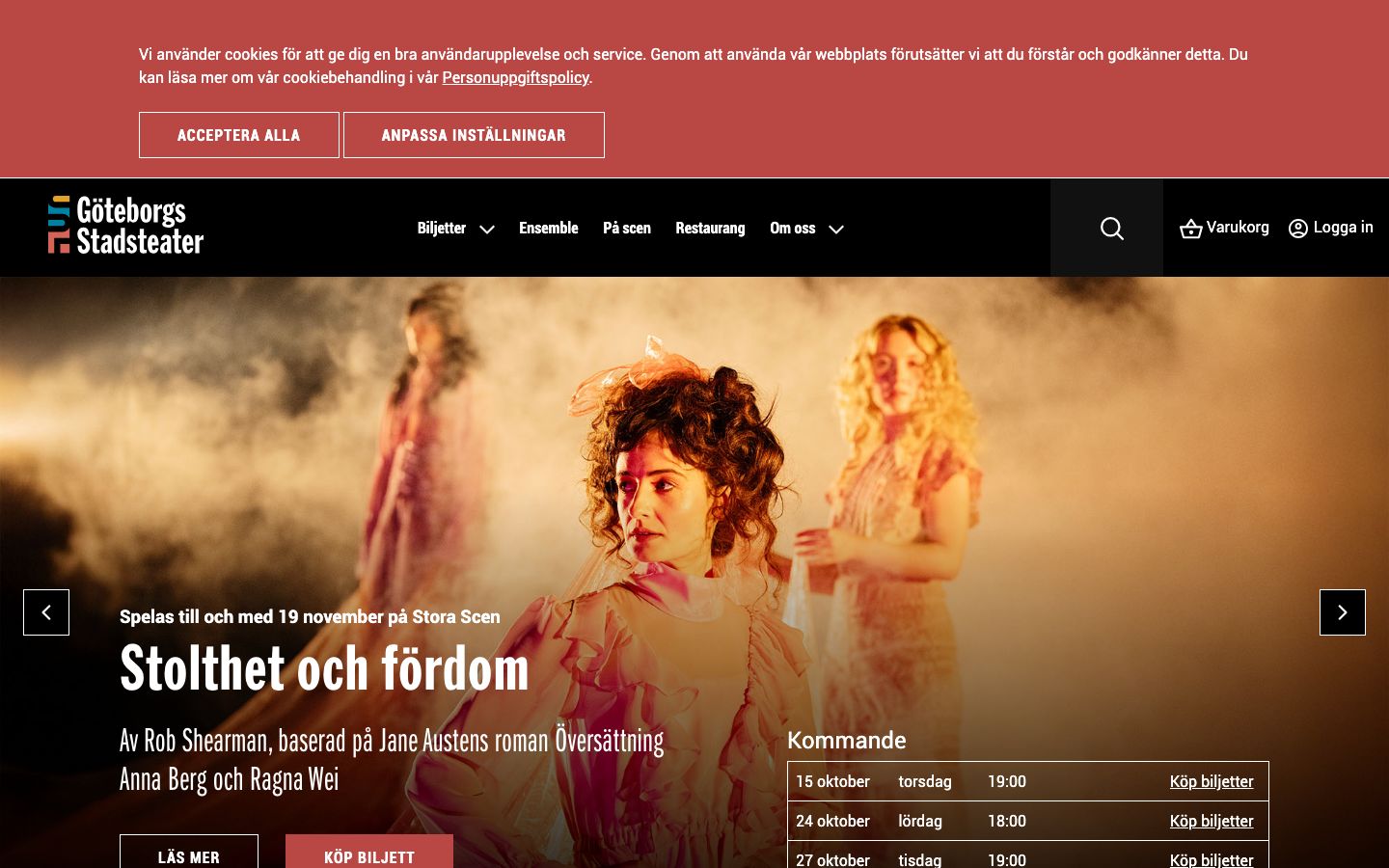 Homepage screenshot of Göteborgs Stadsteater