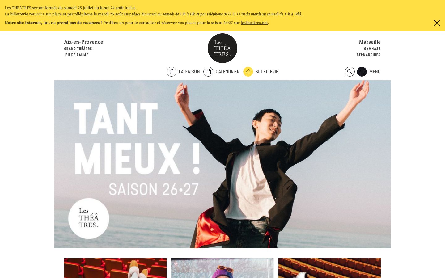 Homepage screenshot of Les Théâtres