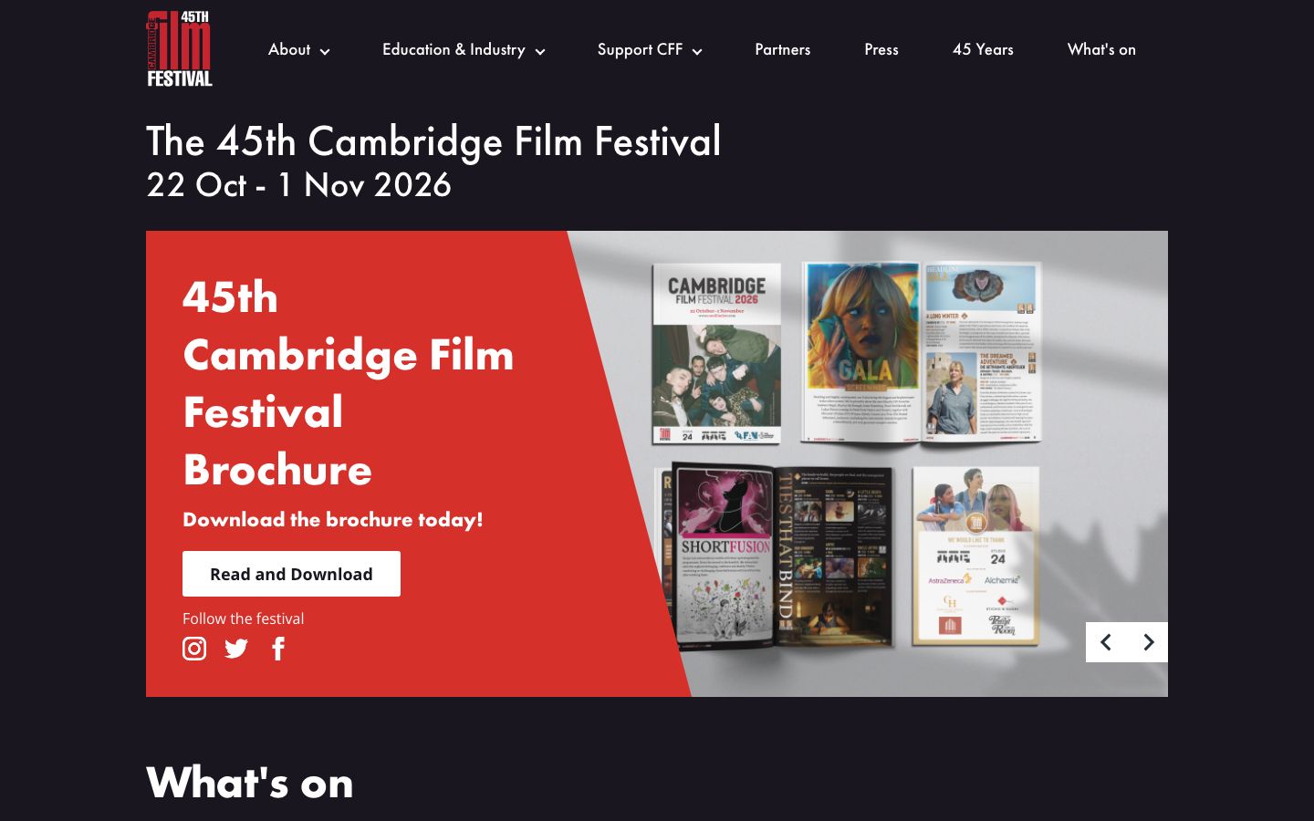 Homepage screenshot of Cambridge Film Festival