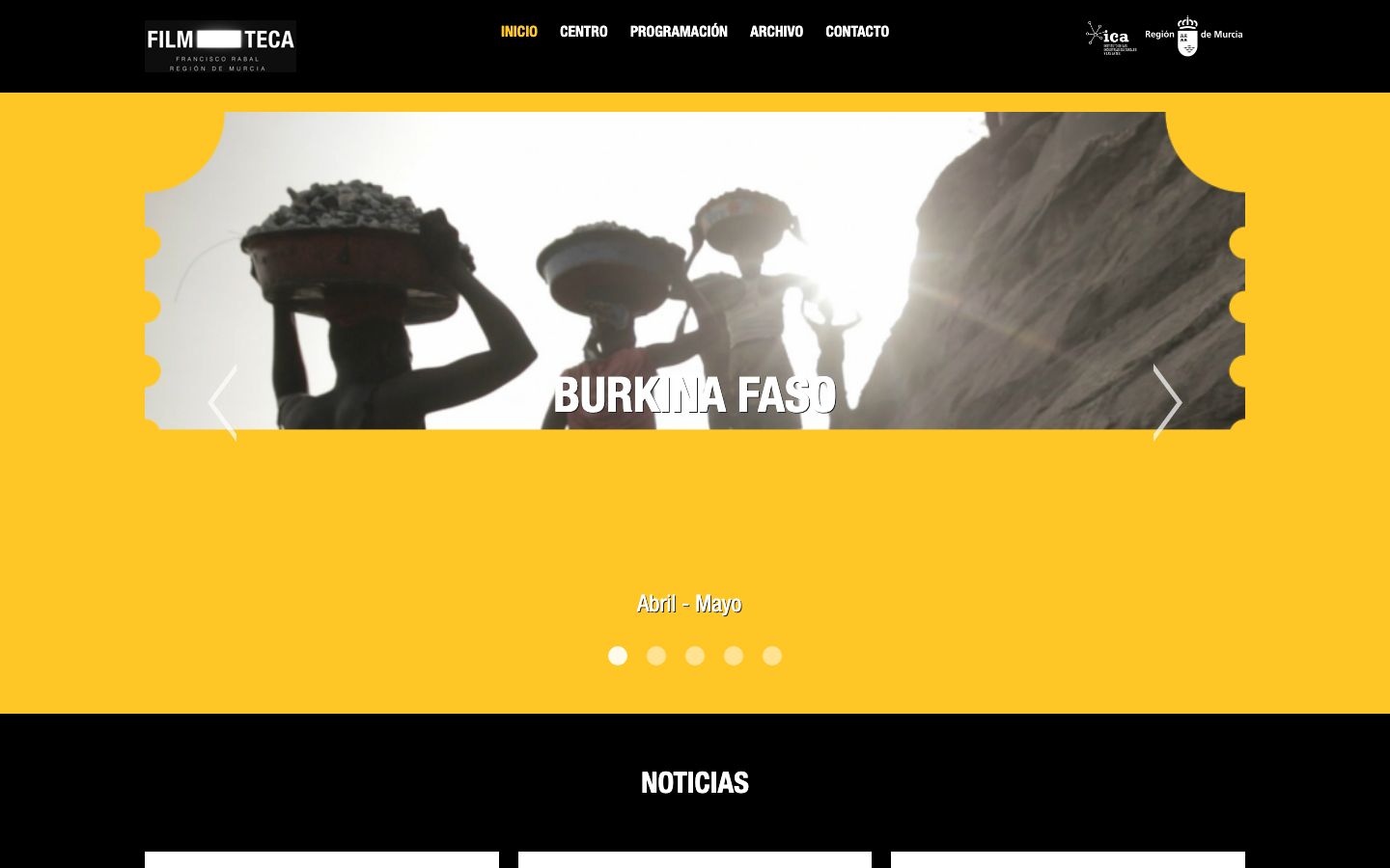 Homepage screenshot of Filmoteca Regional de Murcia "Francisco Rabal"