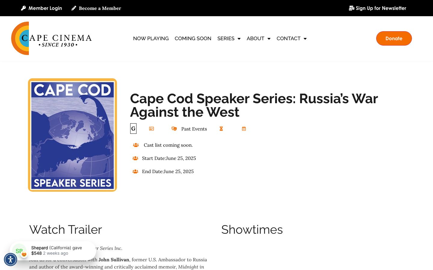 Event detail page screenshot of Cape Cinema