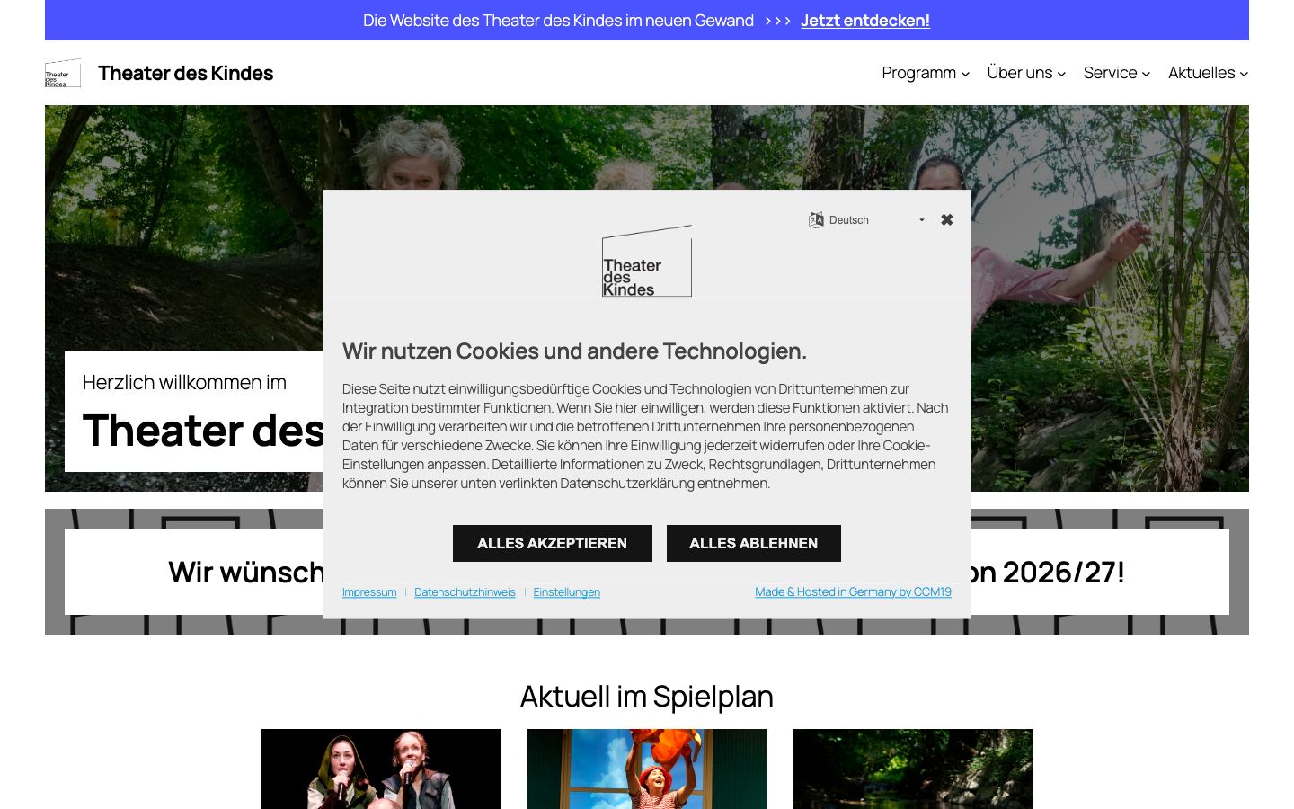 Homepage screenshot of Theater des Kindes