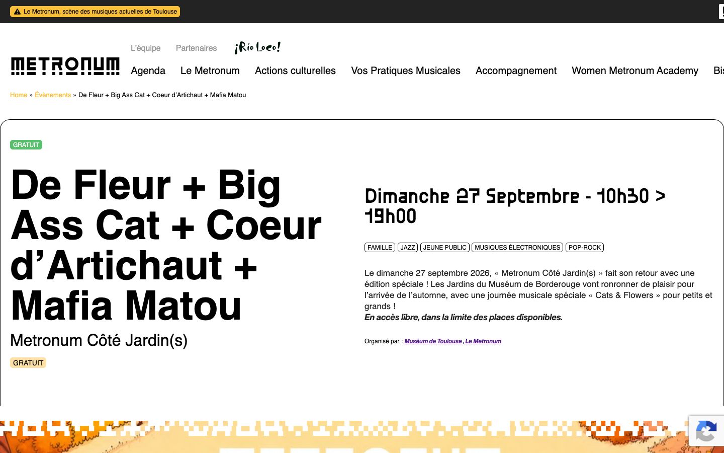 Event detail page screenshot of Le Metronum / Scène de musiques actuelles de Toulouse